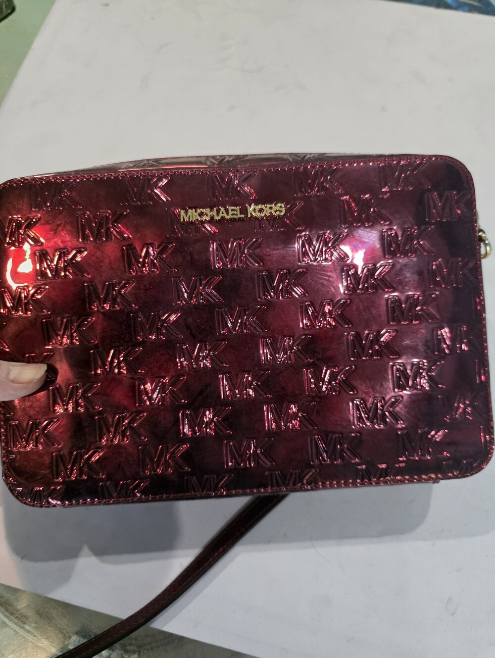 New Michael Kors Metallic MK Monogram Crossbody Bag